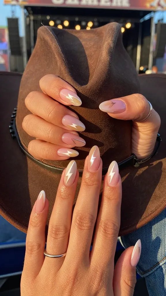 Negative space lightning bolt nail art