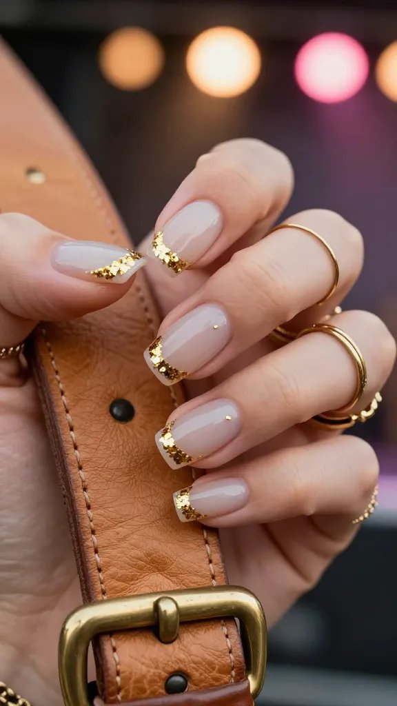 Clear jelly nails with gold flake French tips