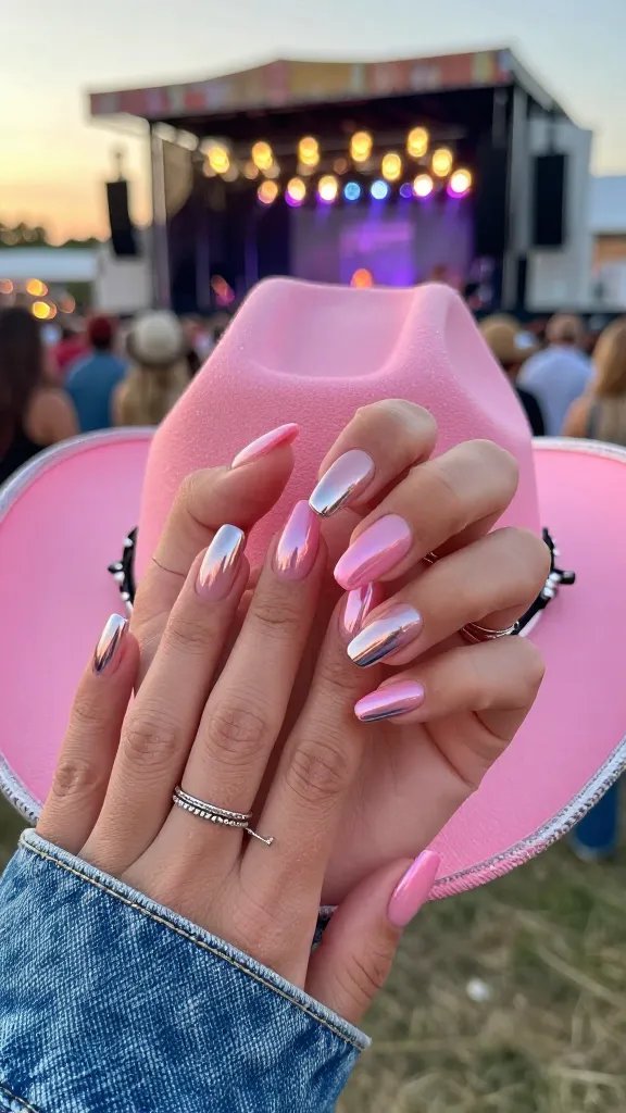 Candy pink chrome almond nails
