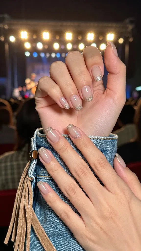 Glitter gradient fading from cuticle on short round nails