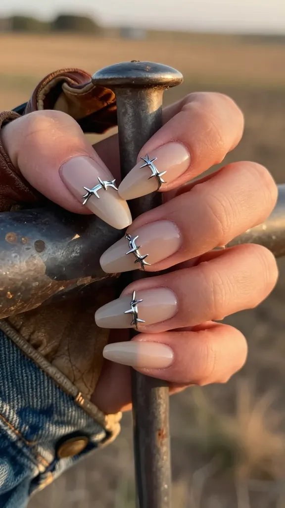 Silver chrome barbed wire fine line nail art