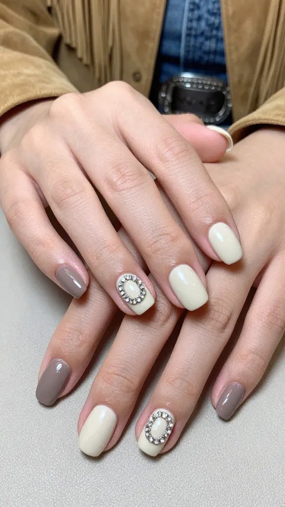 Rhinestone spur rowel circle accent on ring finger nails
