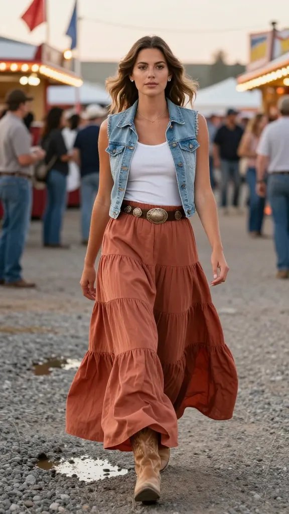 Western maxi skirt with fitted tank for Calgary Stampede