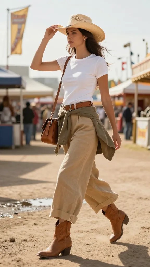 Gaucho pants with western belt for Calgary Stampede