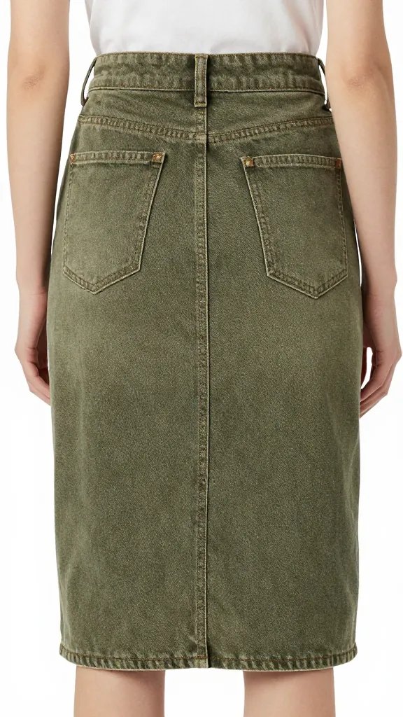 Olive denim skirt set with brown cowboy boots and silver concho pendant