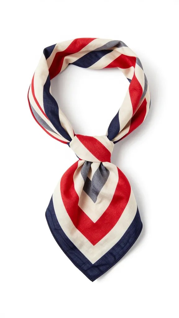 bold striped bandana knotted at neck