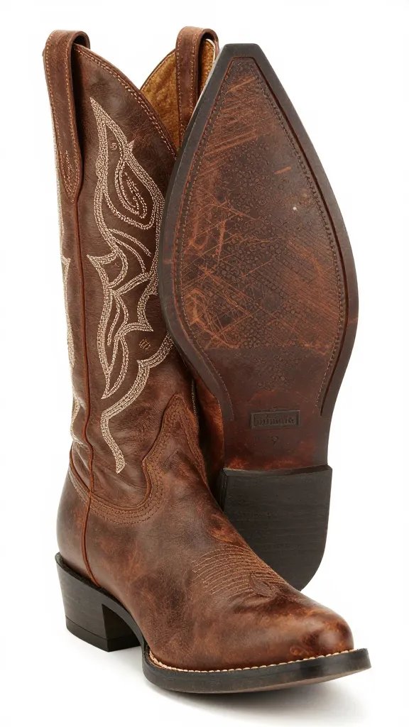 round-toe cowgirl boot sole with rubber hybrid tread