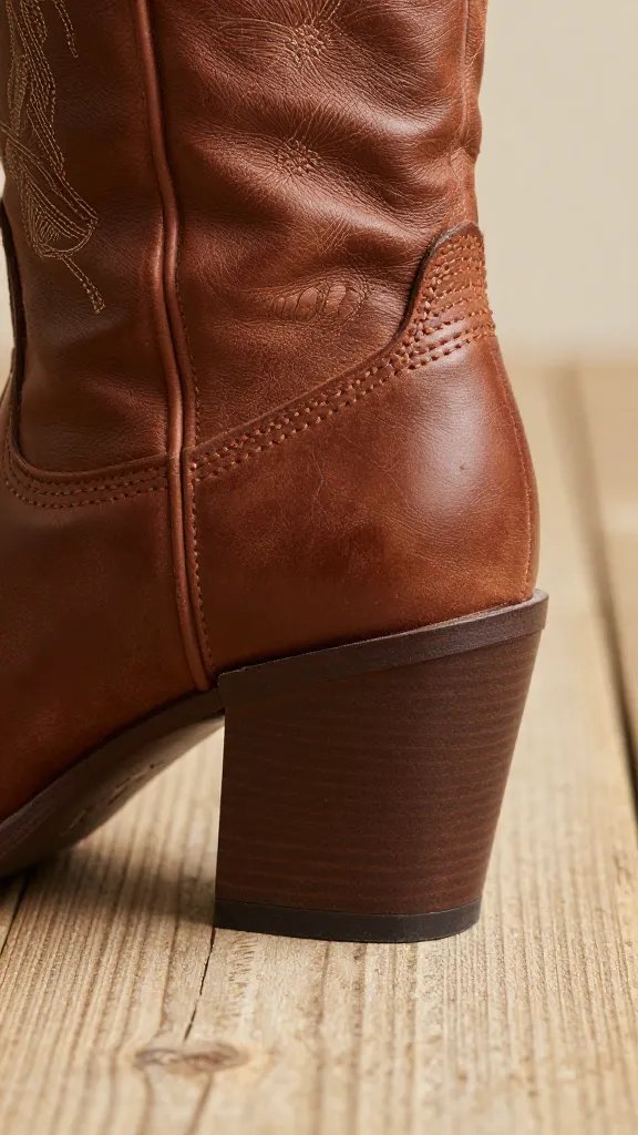 leather-soled cowgirl boot heel striking wooden plank