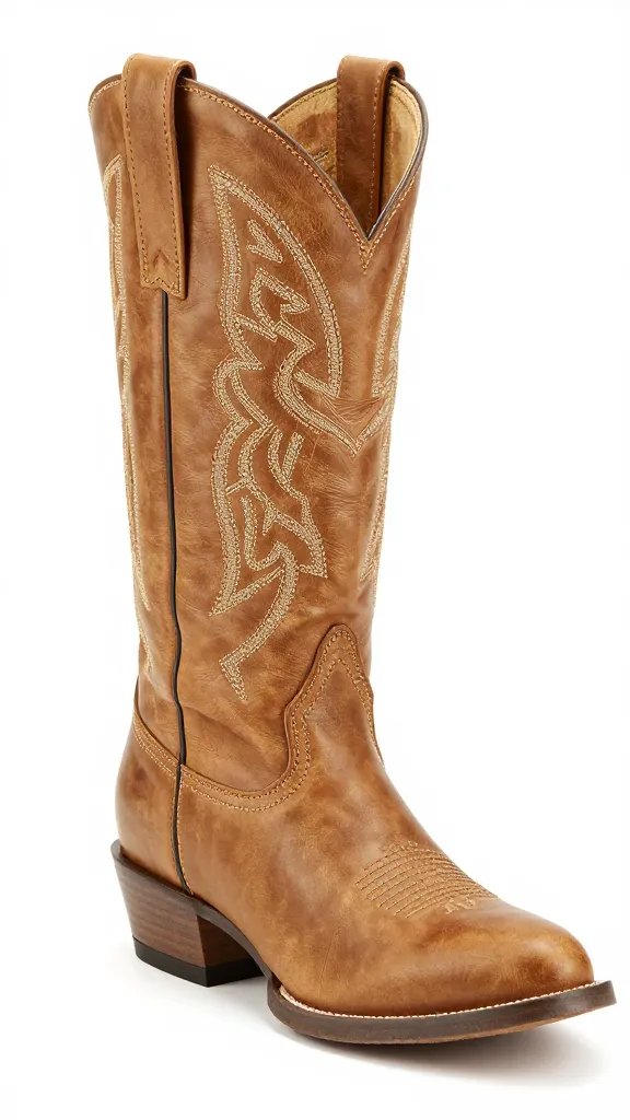 distressed tan cowgirl boot shaft with classic stitching