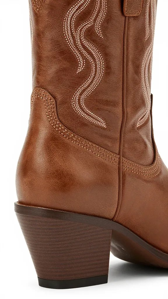 closeup of spur-free cowgirl boot heel at
