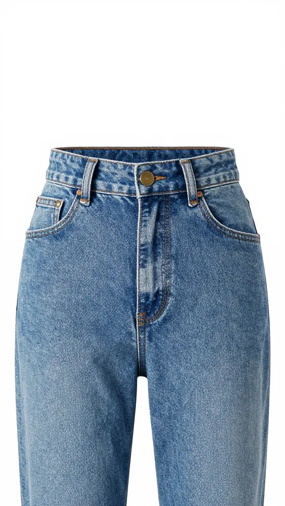 high-waisted structured denim waistband with brass button