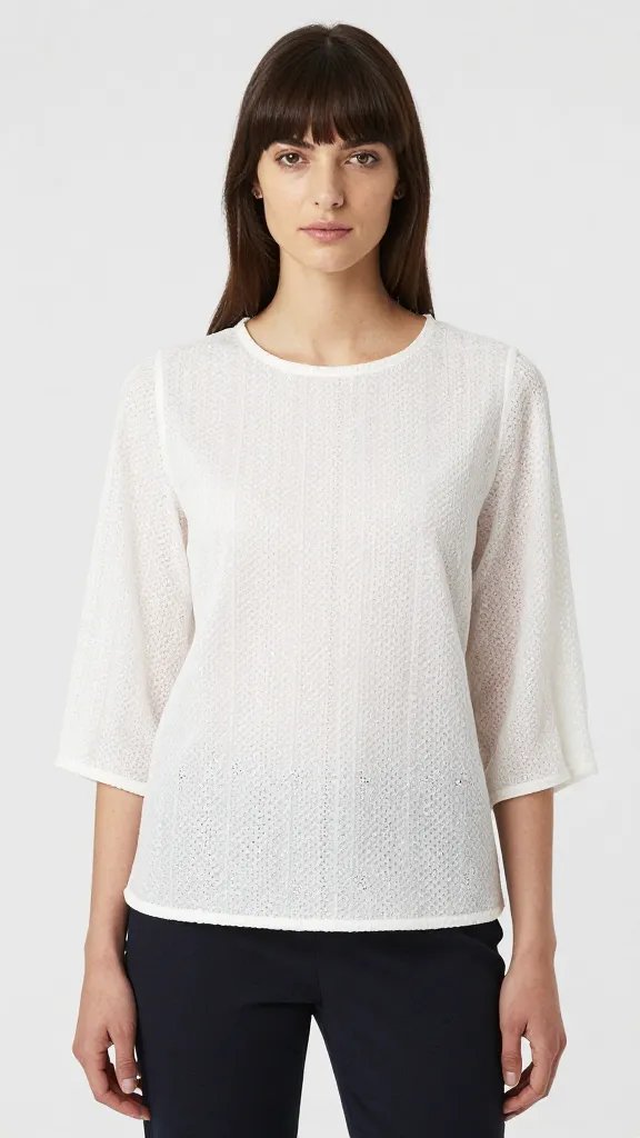 breathable white eyelet blouse neckline with subtle shimmer