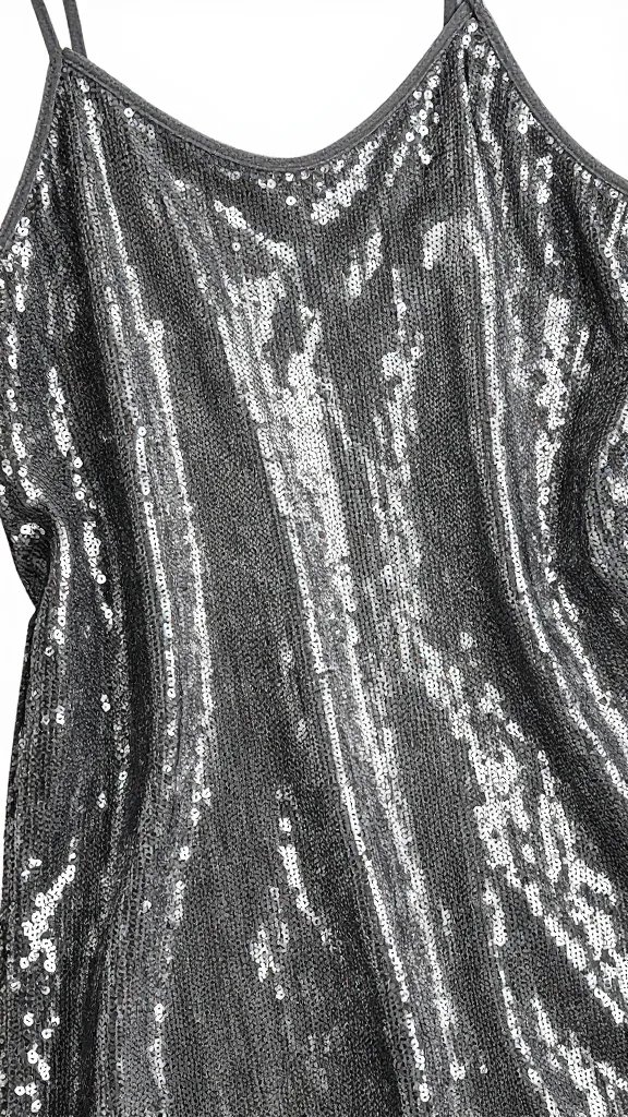 metallic sequin cami fabric macro, soft drape texture