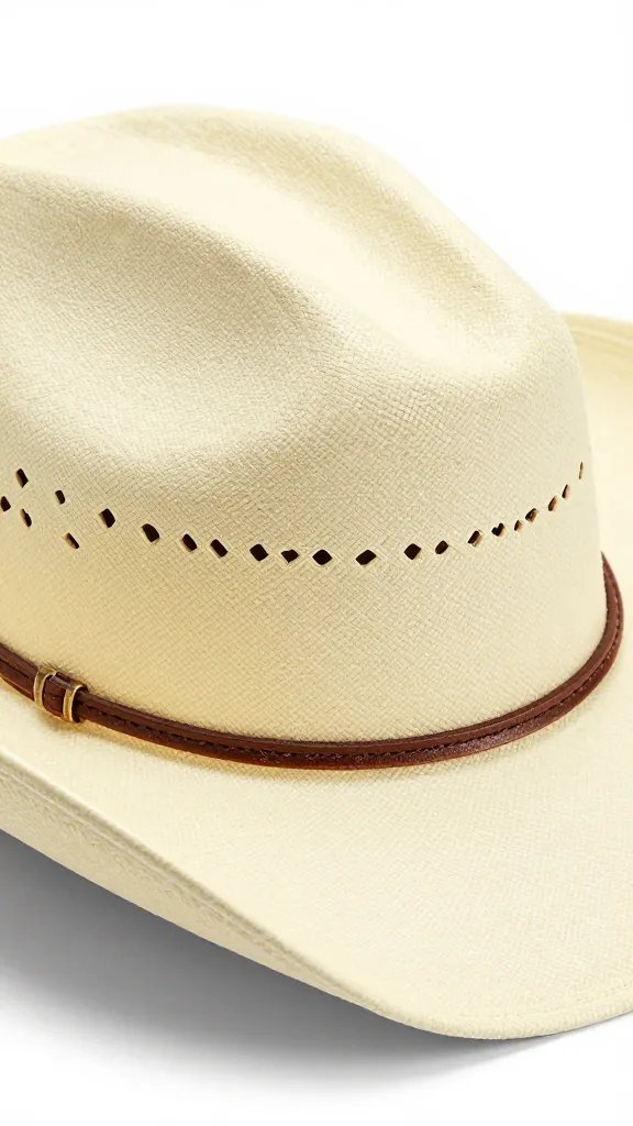 straw western hat brim detail with leather hatband