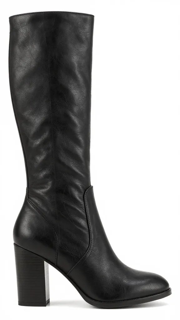 stacked heel profile of comfortable black ankle boot