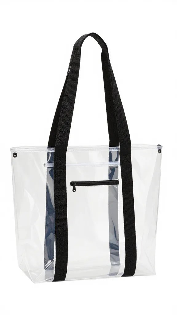 clear stadium-approved tote with zipper, isolated on white