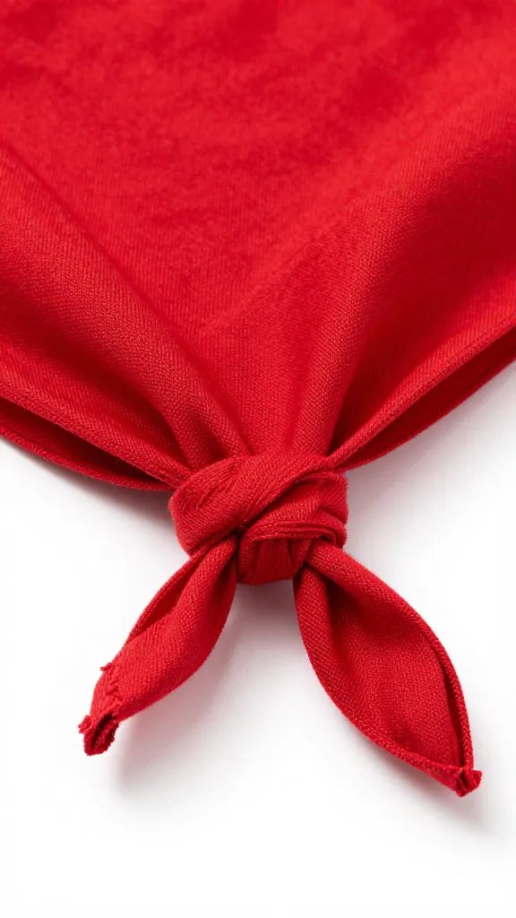 red bandana knotted at corner, fabric texture macro