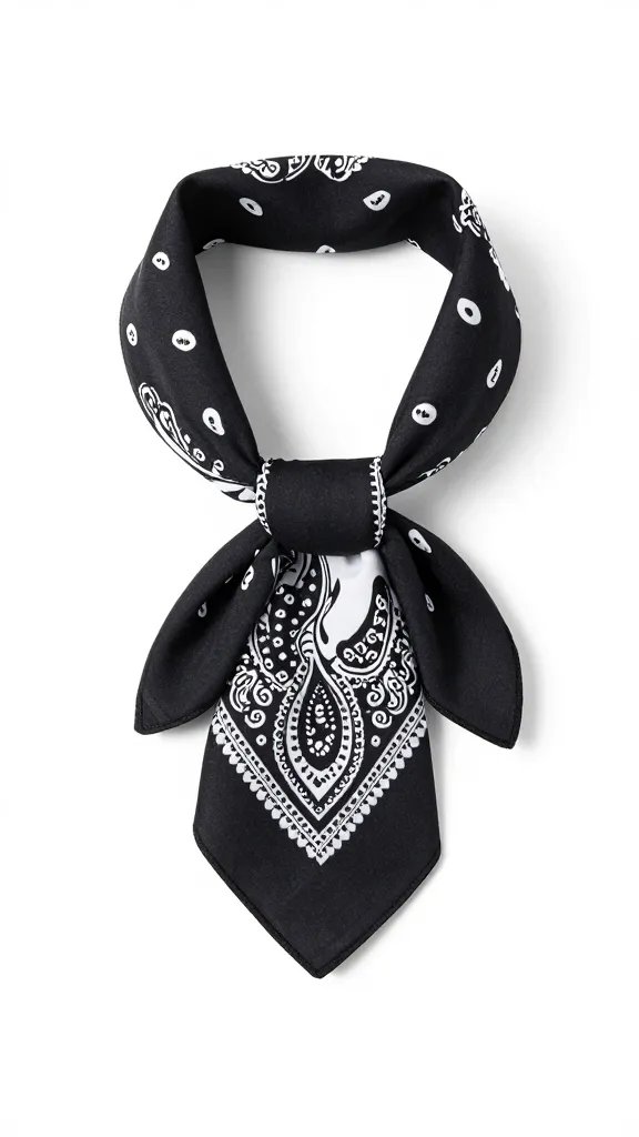 classic bandana knot at neck, paisley detail