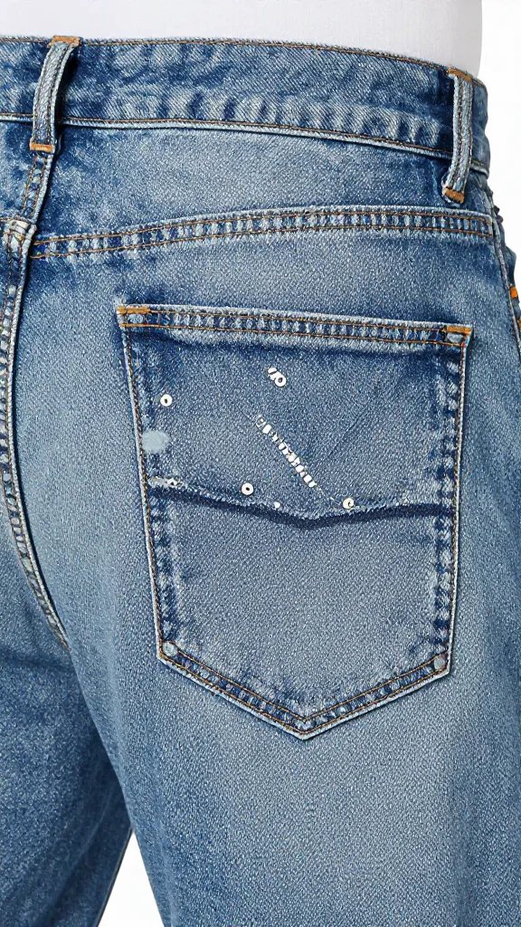 distressed denim back pocket with bandana looped through