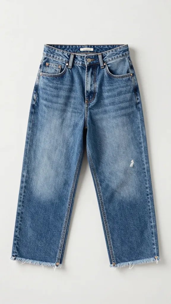 high-waisted denim cutoffs with frayed hem, flat lay