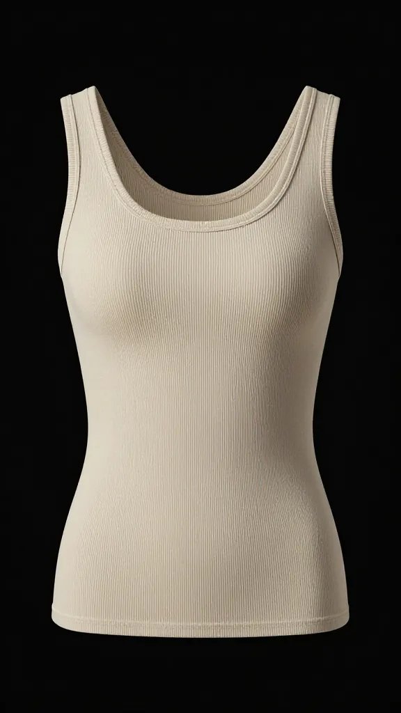 fitted ribbed tank top with supportive wide straps, studio lighting