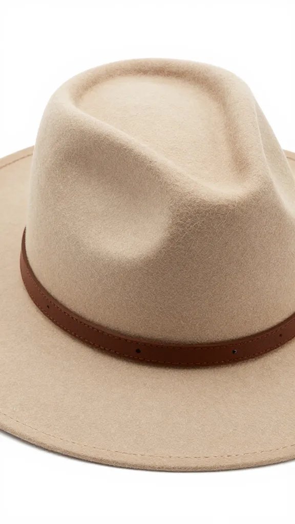 wide-brim felt rancher hat crown and leather band, top-down