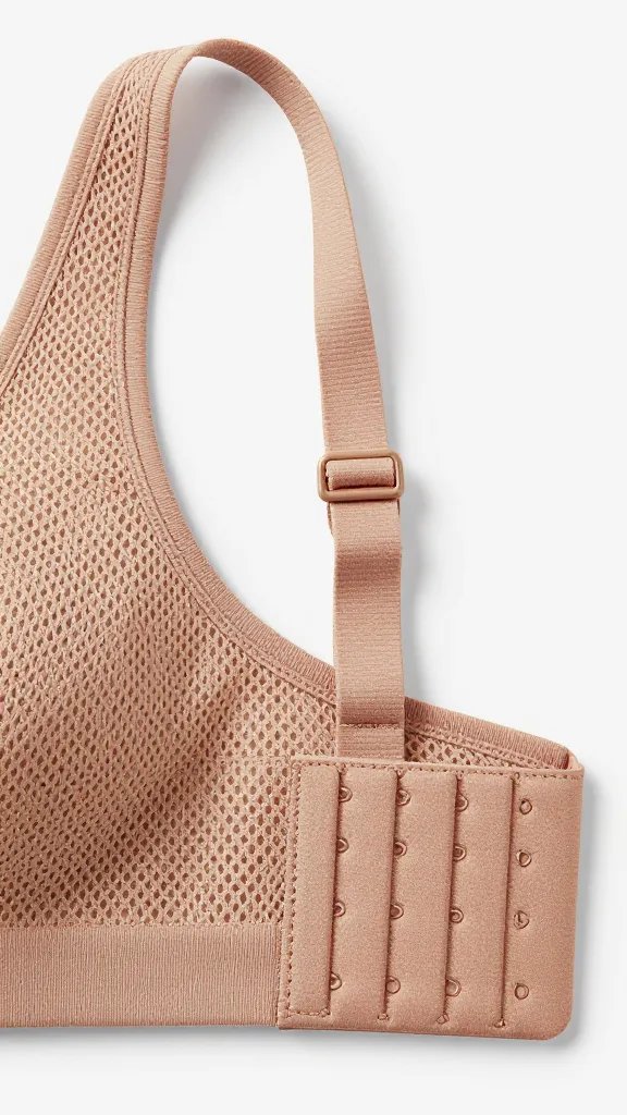 breathable mesh-back bralette strap adjustment clip, closeup