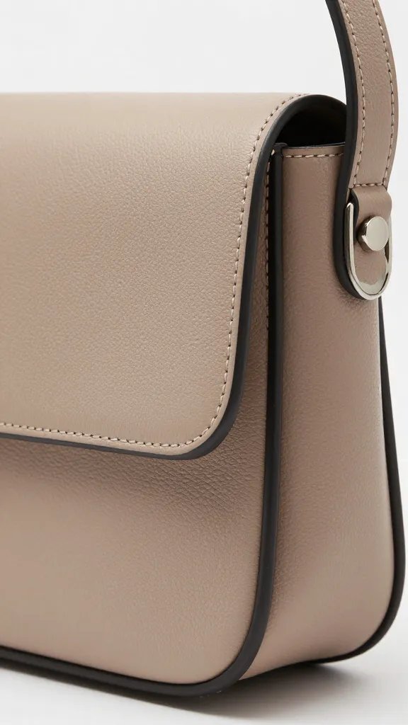 smartphone-sized crossbody saddle bag flap and stitch detail, closeup