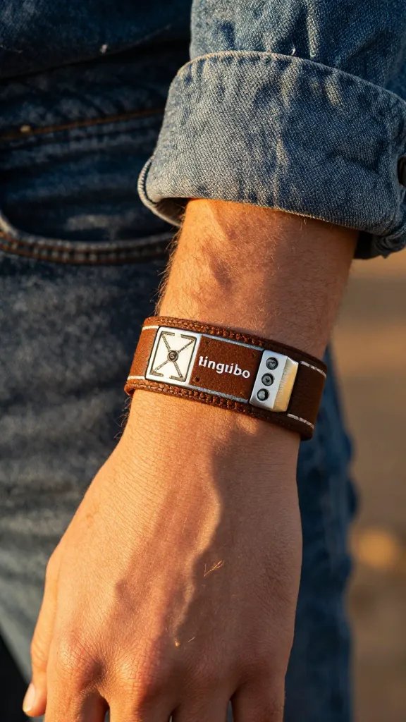 rodeo wristband on denim-clad wrist, golden hour