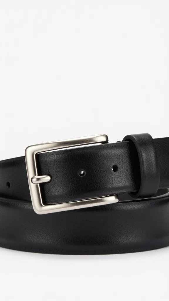 single silver belt buckle on black leather belt
