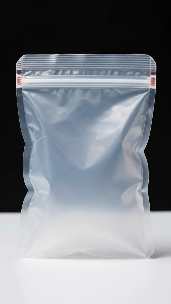 small opaque zip pouch inside clear bag, studio lighting