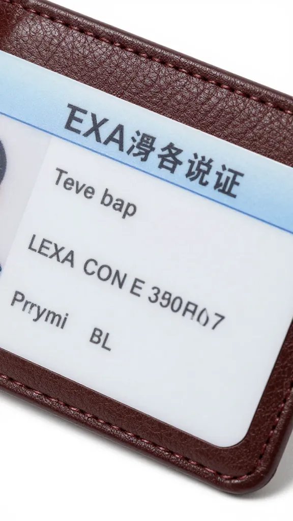 Texas ID card in slim leather wallet, macro shot