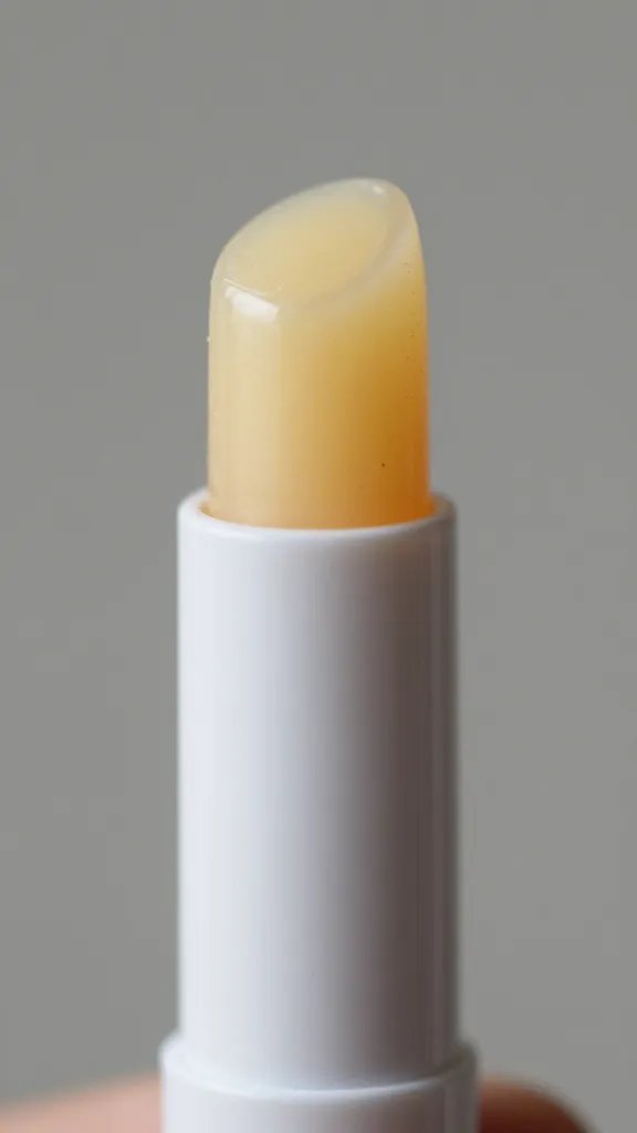 single stick lip balm with dust on cap, closeup