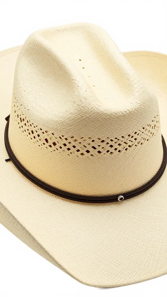 wide-brim straw cowboy hat with sweatband, closeup