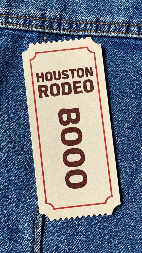 single Houston Rodeo ticket stub on denim jacket