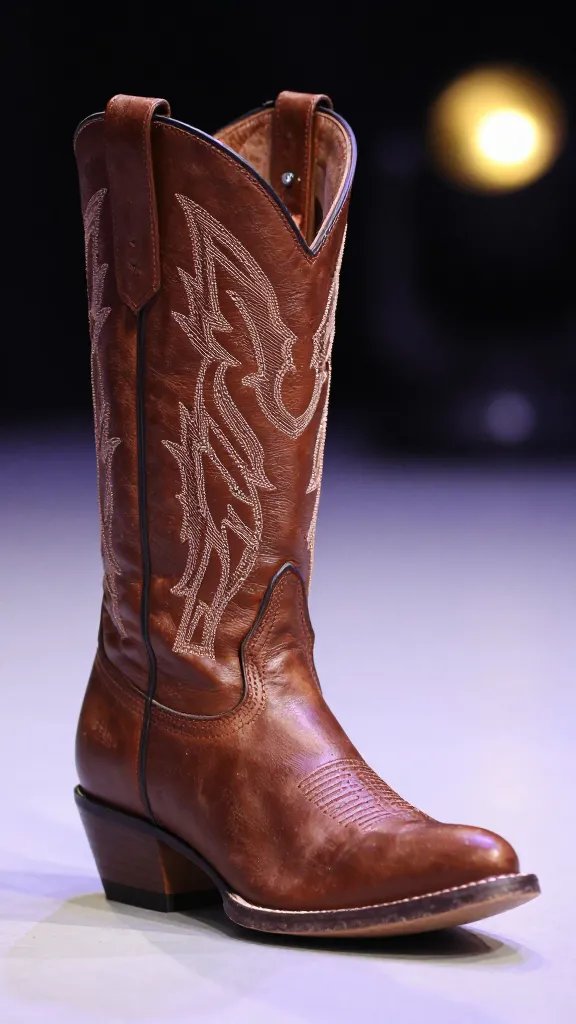 round-toe cowgirl boot tip on stage lighting