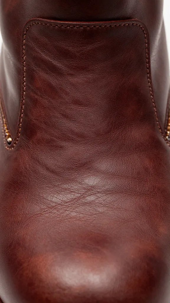 full-grain leather boot vamp texture closeup