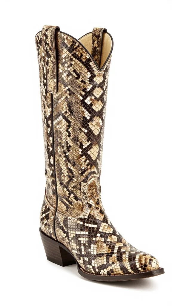 exotic python cowboy boot shaft with slight leg show