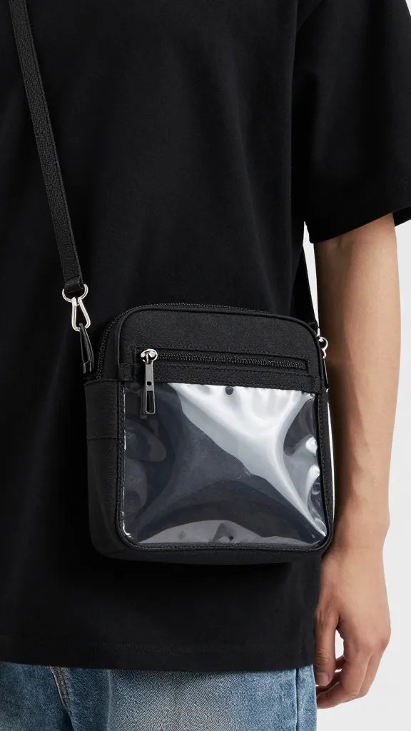 compact crossbody bag with clear panel