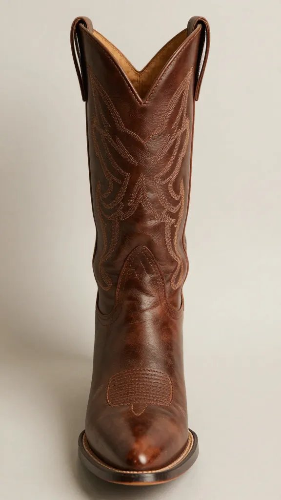mirrored selfie of single cowboy boot toe tip