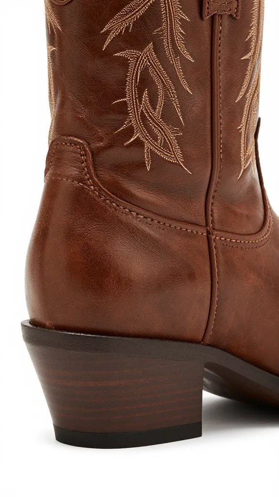 closeup of new brown cowboy boot heel counter