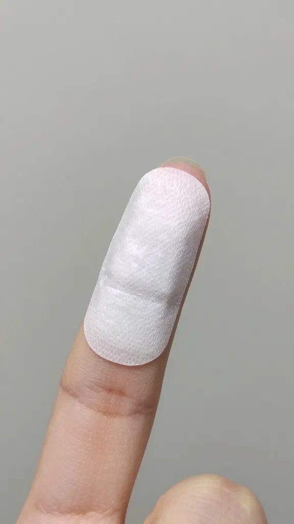 moleskin blister pad peeled back on fingertip