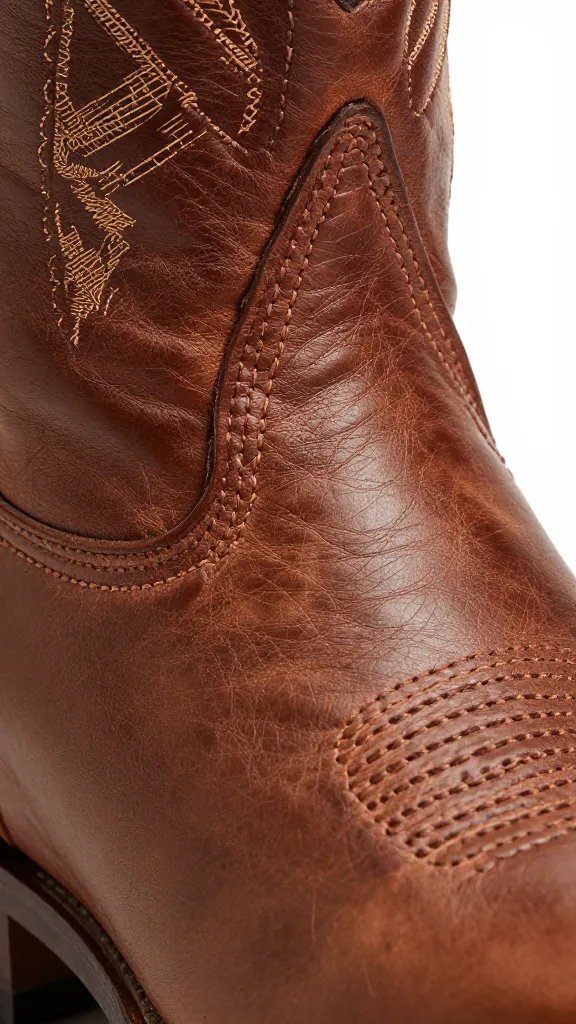 leather grain macro on stiff cowboy boot vamp