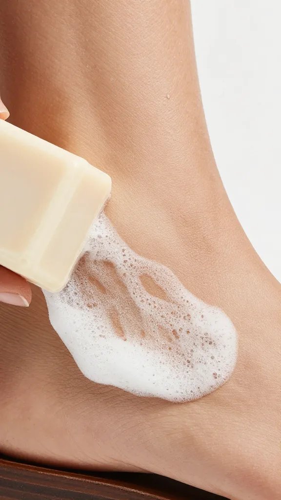 saddle soap lather on boot instep, macro detail