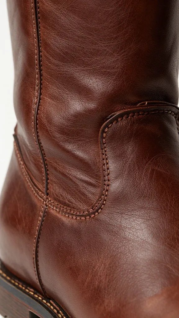 boot pull strap closeup, cracked leather before conditioning