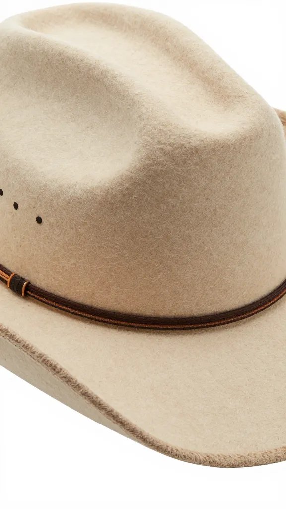 wool felt cowboy hat brim edge, feather band, closeup