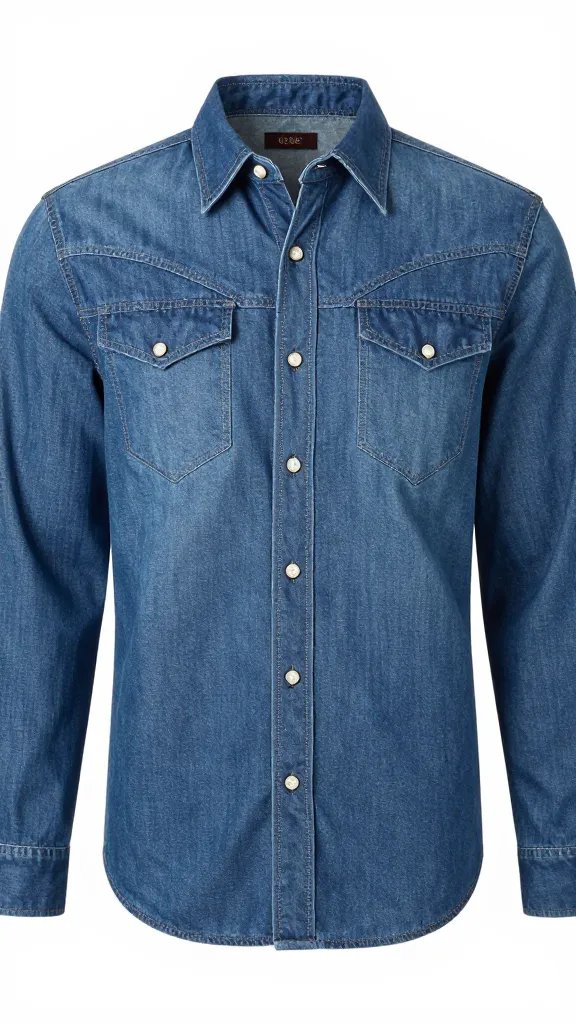 chambray western shirt, pointed yoke, pearl snaps
