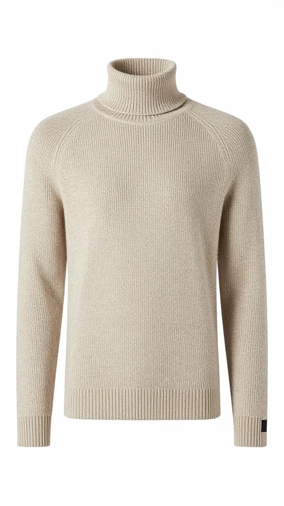 ribbed knit turtleneck, heather oatmeal, cuff detail