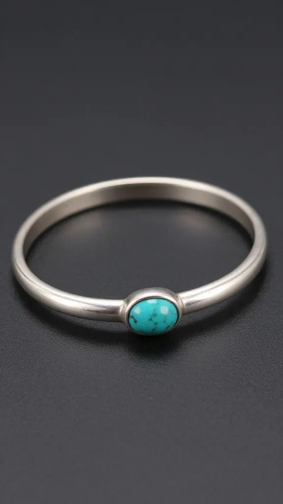 narrow sterling bangle with single turquoise cabochon, studio light