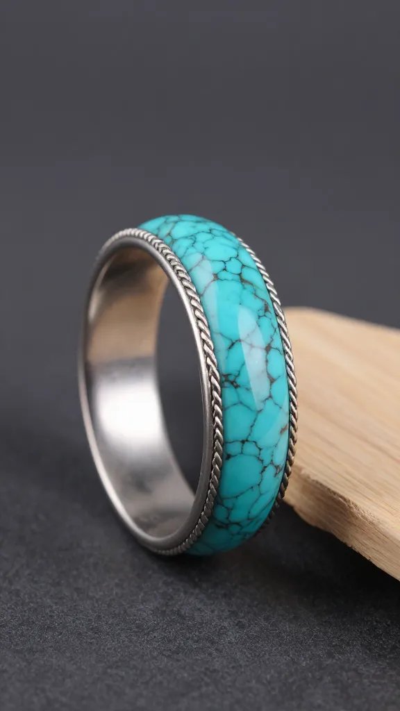 bold turquoise cuff bracelet with rope bezel, side profile